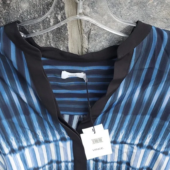 NWT Vince Silk Shibori Tie Dye Blouse Blue White Size 4 - Picture 9 of 13